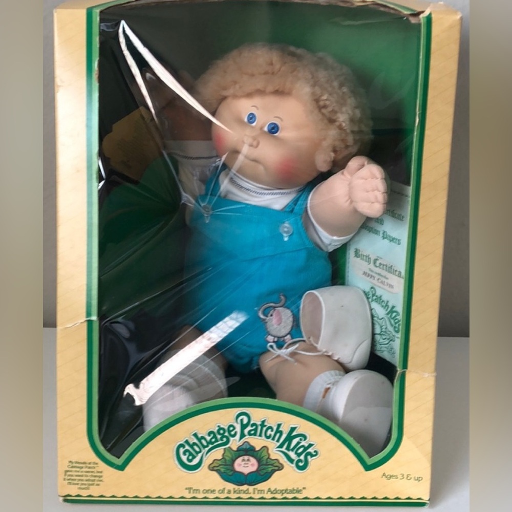 Coleco 1983 Cabbage Patch Kids Jeffy Calvin Blonde fuzzy hair in original box